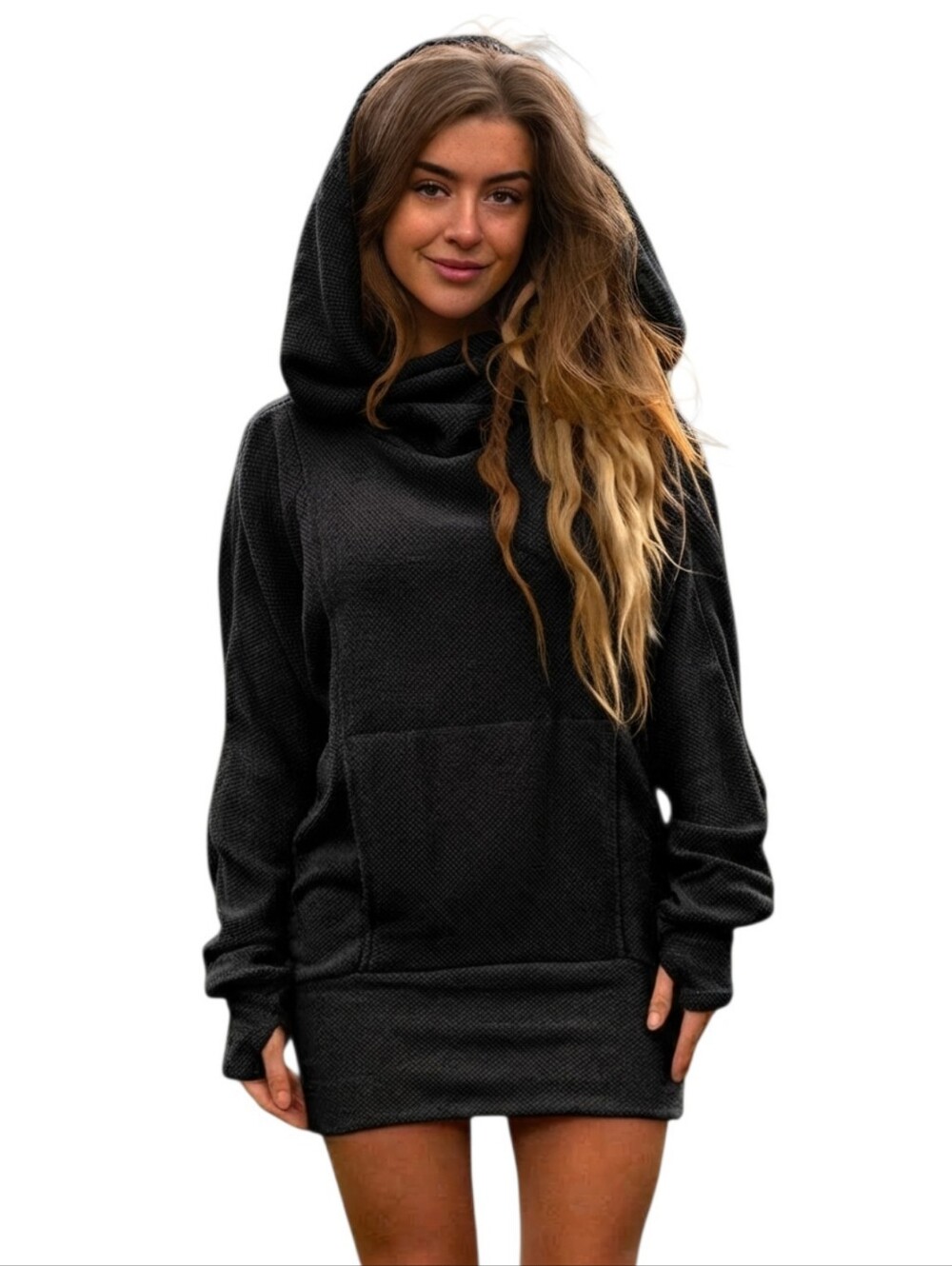 NWOT Helixx retractable hooded long sweater Black Toonzshop